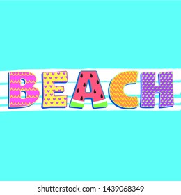 BEACH TEXT PATTERN SLOGAN PRINT VECTOR