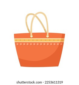 Beach textile or plastic bag with for women vector illustration. Cartoon bag for vacation or holiday isolated on white background. Fashion, accessories, summer concept