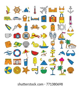 Beach theme doodle on white background