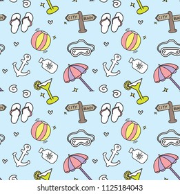 beach theme doodle seamless background vector illustration