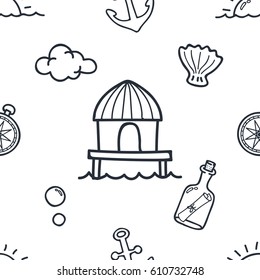 Beach theme doodle seamless pattern