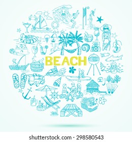 Beach theme doodle set.