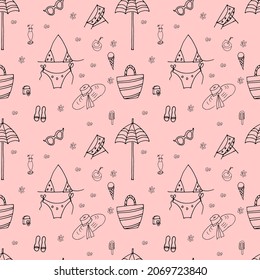 Beach theme doodle set. Various kinds of sports and recreation at sea.