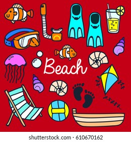 Beach theme hand drawn doodle illustration