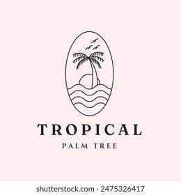 beach theme illustration vintage tropical paradise logo design
