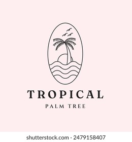 beach theme illustration vintage tropical paradise logo design