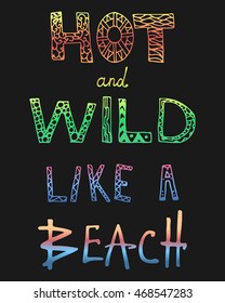 Beach theme Lettering quote card on black background.