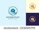 Beach theme residence or apartment logo with ocean wave and circle