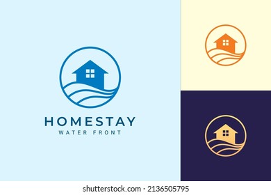 Beach theme residence or apartment logo with ocean wave and circle