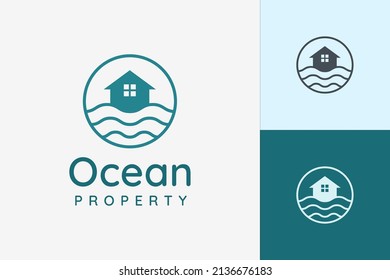 Beach theme residence or apartment logo with ocean wave and circle