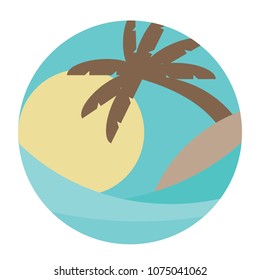 BEACH THEME. vector illustration of the wave, tropical island palm trees and the sun