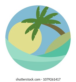 BEACH THEME. vector illustration of the wave, tropical island palm trees and the sun