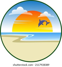 Beach themed vector logo design. Very unique and interesting to use for business types related to beach hotels, travel and vacations, family vacations, fun at the beach, summer, and relaxation.