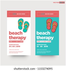 Beach Therapy Gift Voucher Design with Flip Flops Vector Illustration