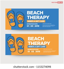 Beach Therapy Gift Voucher Design with Flip Flops Vector Illustration