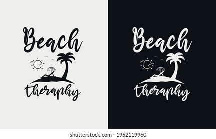 beach therapy, hello summer calligraphy, hand drawn lettering illustration vector