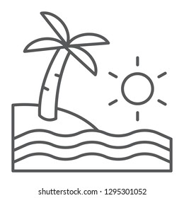 Beach thin line icon, travel and vacation, sea sign, vector graphics, a linear pattern on a white background, eps 10.