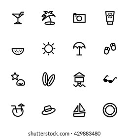 Beach thin line icons