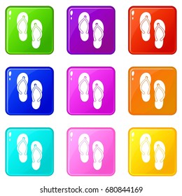 Beach thongs icons of 9 color set isolated vector illustration
