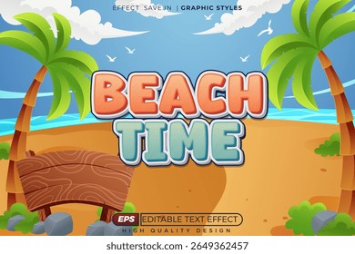 Beach time 3d editable text effect template