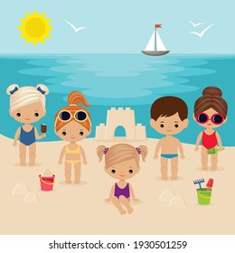 Beach time, summer vacation. Vector illustration