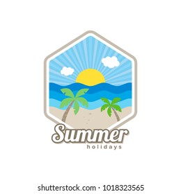 beach time tropical island summer vacation vector art logo template