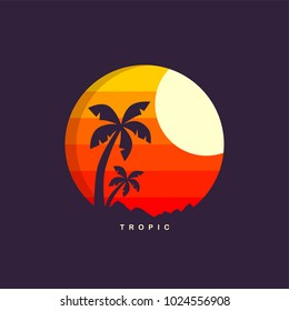 Beach Time Tropical Island Summer Vacation Vector Art Logo Template