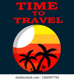beach time tropical island summer vacation vector art logo template