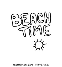 Beach time vector handwritten lettering with sun sighn. Vector illustration