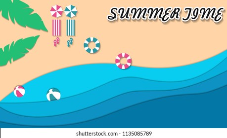 Beach from the top background in flat style and The summer holidays background 
