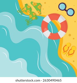 Beach top view summer flatlay