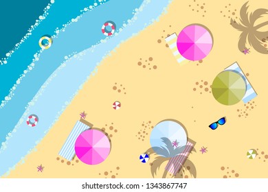 Beach top view. Summer holidays background. Exotic isle and sea