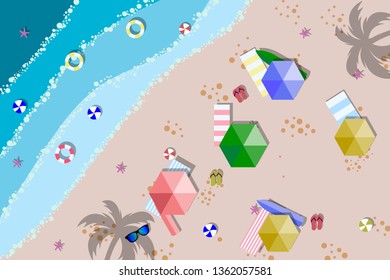Beach top view. Summer holidays background. Exotic isle and sea