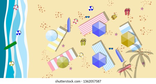 Beach top view. Summer holidays background. Exotic isle and sea
