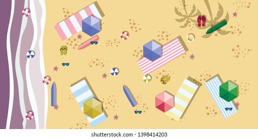 Beach top view. Summer holidays background. Exotic isle and sea