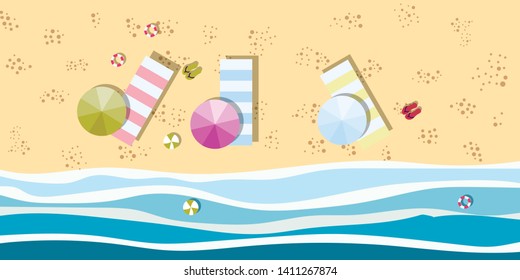 Beach top view. Summer holidays background. Exotic isle and sea