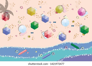 Beach top view. Summer holidays background. Exotic isle and sea