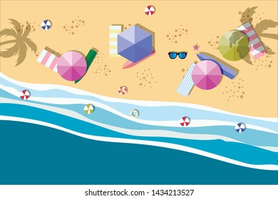 Beach top view. Summer holidays background. Exotic isle and sea