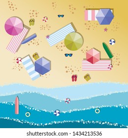 Beach top view. Summer holidays background. Exotic isle and sea