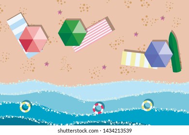 Beach top view. Summer holidays background. Exotic isle and sea