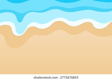 Beach top view. Summer sandy beach background with copyspace.