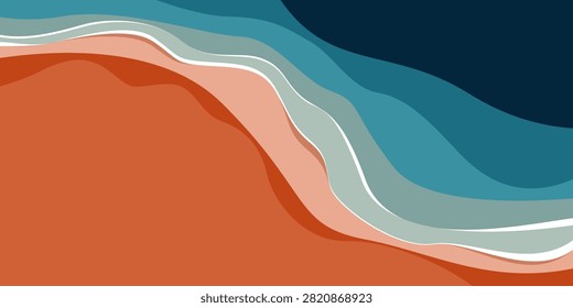 Beach Top View Vector Illsutration. Blue beach background with waves.