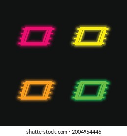 Beach Towel four color glowing neon vector icon