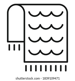 Handtuchsymbol am Strand. Outline-Strandtuch, Vektorsymbol für Webdesign einzeln auf weißem Hintergrund