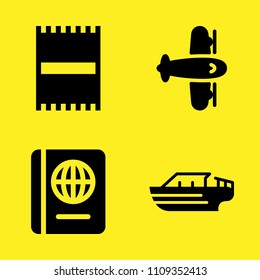beach towel, passport, aeroplane and speedboat vector icon set. Sample icons set for web and graphic design