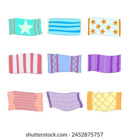 beach towel set cartoon. vacation relaxation, pool ocean, waves surf beach towel sign. isolated symbol vector illustration