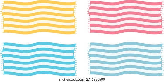Beach towel, set of colored beach towels isolated on a white background. Vector designer illustration. Vector image.