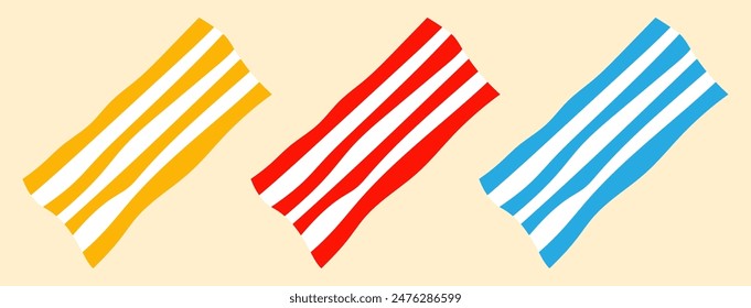 Beach towel, set of isolated beach towels. Beach towel icon. Vector, design illustration. Vector.