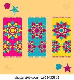Toalha de praia com mandala de verão e cores vibrantes