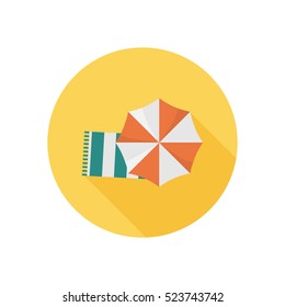 Beach Towel And Umbrella Color Icon. Flat Design Foe Web And Mobile